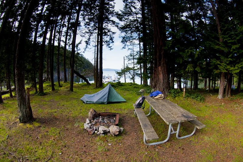 Camping at Jones Island State Park, San Juan Islands, Washington, US